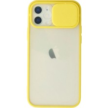 Nacario Mey Ithalat®   iPhone 12 Kılıf Palm Buzlu Kamera Sürgülü Silikon - Sarı