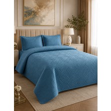 Kapreo Home Çift Kişilik Washed Yatak Örtüsü Seti 260X240 cm – Yumuşak Dokulu, Kapitoneli, Modern Geometrik Desenli Turkuaz