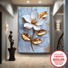 Emya Home Gold Metal Çerçeveli Kabartma Görünümlü Çiçekler Kanvas Tablo
