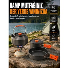MiraLive Katlanabilir Kulplu Alüminyum Kamp Tencere Tava Çaydanlık Seti Piknik ve Doğa Kampı Için