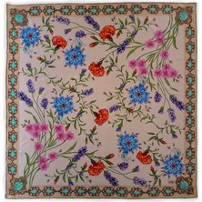 Mebs Mücevher Çerçeveli Krem Flora Twill Ipek Eşarp