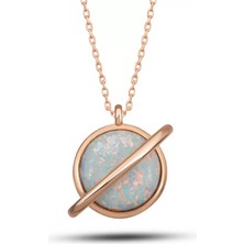 Aesco 925 Ayar Gümüş Rose Opal Taşlı Gezegen Kadın Kolye