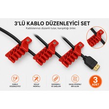Veriqo 3D 3'lü Kablo Düzenleyici Kablo Tutucu Masa Kablo Organizeri HDMI USB Şarj Kablosu Düzenleme Aparatı Vidalı Kablo Sabitleyicci Beyaz