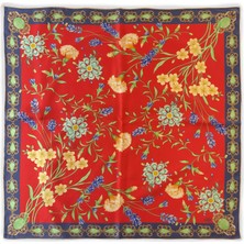 Mebs Mücevher Çerçeveli Kırmızı Flora Twill Ipek Eşarp