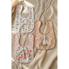 Hayat Store Lumi Lamb 3'lü Bebek Mama Önlüğü Seti - %100 Pamuklu, Yumuşak Dokulu, Sıvı Emici Çıtçıtlı Bebek Önlüğü - Bej ve Gül Kurusu