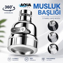 Aqua Sara 3 Fonksiyonlu Mutfak Lavabo Musluk Başlığı 360 Derece Döner Musluk Ucu Tasarruflu Krom