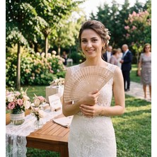Lora Wedding Söz Nişan Düğün Ahşap Yelpaze Isme Özel 10 Adet | Kalıcı Hediyelik | Doğal Ahşap Yelpaze 25001-1