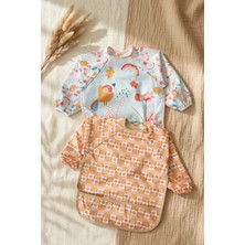 Hayat Store Minivibe 2'li Set Sıvı Geçirmez Uzun Kollu Mama ve Aktivite Önlüğü - Blw Uyumlu, Leke Tutmaz, Kuş ve Çiçek Desenli 6-24 Ay