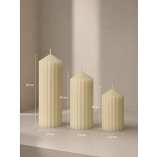 3’lü Set Çizgi Kabartmalı Kubbeli Sütun Dekoratif Mum Seti Boy 20-15-10 Cm/7,2 Çap