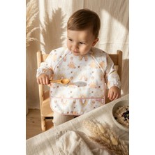 Hayat Store Bebek Uzun Kollu Sıvı Geçirmez Mama Önlüğü - Leke Tutmaz Blw Önlüğü - Gökkuşağı ve Arı Desenli Fonksiyonel Bebek Önlüğü 6-24 Ay