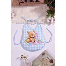 Hayat Store Ekose Mavi Bear Desenli Sıvı Geçirmez Armut Önlük Boyundan ve Belden Bağlamalı6-18 Ay