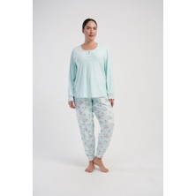 Obje Kadın Yeşil Marla Batal Manşetli Pijama Altı