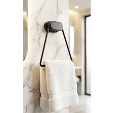 CATEKSSS Yapışkanlı Oval Başlıklı Şık Tasarım Havlu Tutucu Banyo ve Mutfak Havlu Tutucu Siyah