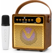 UltraTekno KTS-1865 Ahşap Tasarımlı Bluetooth Karaoke Hoparlör Kablosuz Mikrofonlu Fm Radyo