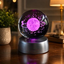Keyfim Shop 3D Satürn Kız Samanyolu Işıklı Kristal Küre 8cm*6cm