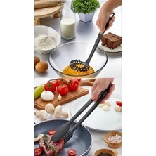 CATEKSSS 2'li Yanmaz Yapışmaz Servis Izgara Maşası ve Spiral Çırpıcı Pratik Çırpıcı ve Maşa Plastik Siyah