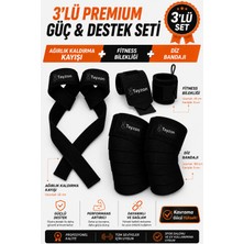 Tayzon 3'lü Powerlifting & Fitness Destek Seti Ağırlık Kaldırma Kayışı + Fitness Bilekliği + Diz Bandajı