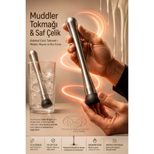 Transformacion Kokteyl Ezici Tokmak - 22 cm Tırtıklı Başlık Mojito Meyve ve Buz Ezme Barmen Muddler Tokmağı Profesyonel 304 Saf Paslanma Çelik 723437