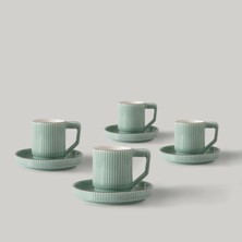 Linens Ciela Porselen 4'lü 90 ml Kahve Fincan Takımı Mint Gümüş