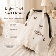 Emsera Atelier Kişiye Özel Isimli Müslin Fırfırlı Bebek Puset Örtüsü Krem