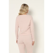Obje Kadın Pudra Ribana Önden Düğmeli Pijama Üstü