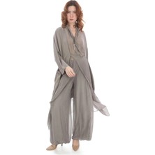 Bohem Stil Italyan Ipek Detaylı Oversize Kap Bluz- Wes Pantolon Takım