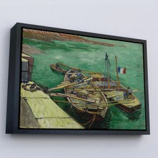 Uslucan Alışveriş Ahşap Çerçeveli Vincent Van Gogh - Kum Mavnalarını Boşaltan Adamlarla Rıhtım TABLO-7185