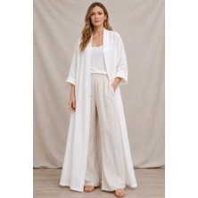 Eren Style Bohomiyan  Italyan Uzun Cepsiz Keten Kaftan & Kap (140-CM)
