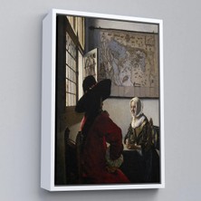 Uslucan Alışveriş Ahşap Çerçeveli Johannes Vermeer - Memur ve Gülen Kız Tablo - Officer And Laughing GIRL-7366
