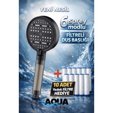 Aqua Sara 6 Fonksiyonlu Filtreli Duş Başlığı SİYAH (10 Adet Yedek Filtre) | Silikon Saplı, Su Arıtmalı, Klor ve Kireç Önleyici, Yüksek Basınçlı