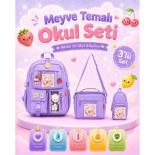 Roxbros Kore Tarzı Okul Çantası / 3'lü Kız Çocuk Ilkokul Çanta Seti Termal Beslenme Çantası / Kalemlik