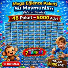 Prime Nest Store 48 Paket Su Maymunu (Water Beads) – 5000 Adet | 7 Renk Mega Eğlence Paketi | Hızlı Büyüyen Kristal Boncuk