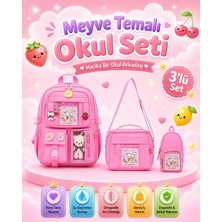 Roxbros Kore Tarzı 3'lü Kız Çocuk Ilkokul Çanta Seti Sırt Çantası / Termal Beslenme Çantası / Kalemlik