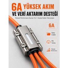 Marsilyan 120W Hızlı Şarj Destekli 3'ü 1 Arada Çok Amaçlı Şarj ve Veri Aktarım Kablosu