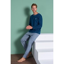 Obje Erkek Mavi Uzun Kol Pijama Takımı