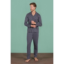 Obje Erkek Füme Önden Düğmeli Pijama Takımı