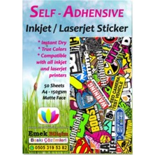 Inkjet ve Laser Uyumlu Sticker Güçlü Yapışkanlı A4 Etiket Kağıdı Mat Yüzeyli 120GSM (20 Y