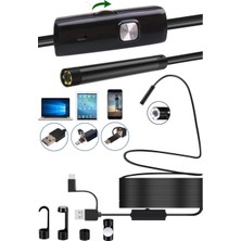 3-In-1 Endoskop Kamera, USB ve Android, Type-C Bağlantılı, 6 LED Işıklı, Kıvırlabilen Sert K