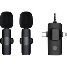 Daytona K9-C2 Wireless 3ın1 (Kablosuz Mikrofon) Type-C - Lightning -3,5mm Jak Çiftli Yaka Mikrofon