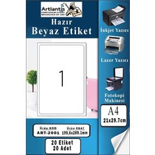 A4 Hazır Etiket 199.6X289.1 mm 20 Sayfa 1 Paket Kendinden Yapışkanlı Fotokopi Lazer Inkjet Kağ