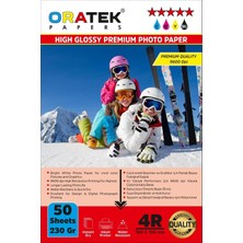 Oratek Epson L3251 Uyumlu Fotoğraf Kağıdı Premium Parlak 230 gr 10X15 50 Yaprak, Beyaz