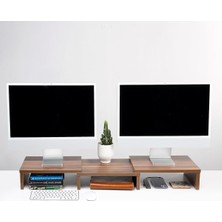 Çift Monitör Standı Ekran Yükseltici Koyu Renk Bilgisayar Masaüstü Düzenleyici Organizer