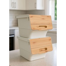 2'li Bambu Patates Soğan Sepeti Tekerlekli Kapaklı Havalandırmalı 24 Litre Sebzelik Organizer