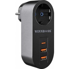Coverzone 3 USB Termal Akım Korumalı Priz 1 Type-C 2 USB Çıkışlı Akıllı Akım Dengeleme Ço