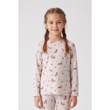 Obje Kız Çocuk Köpek Desen Bisiklet Yaka Pijama Üstü
