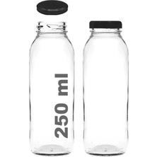 250 ml Şeffaf Hale Cam Şişe, Siyah Metal Kapaklı, Meyve Suyu ve Içecekler Için, 250 Cc, Yerli
