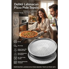 Transformacion 2'li Set Delikli Pizza Tepsisi, 28CM Paslanmaz Çelik Lahmacun Pide Tabağı, Orta Bo