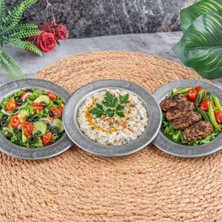 3 Adet Krom Çelik Yuvarlak Servis Tabağı, 18 Cm, Kabartma Desenli, Paslanmaz, Salata Meze Köfte