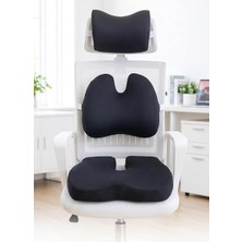 Pillowart Ergonomik Ofis Sandalye Minderi Seti, Bel Boyun ve Oturma Desteği 3'lü Set, Siyah