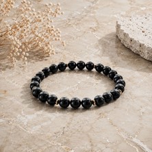 Sırlı Taş Siyah Akik, Hematit Doğal Taş Bileklik, Unisex Bileklik, Esnek Misina 8mm